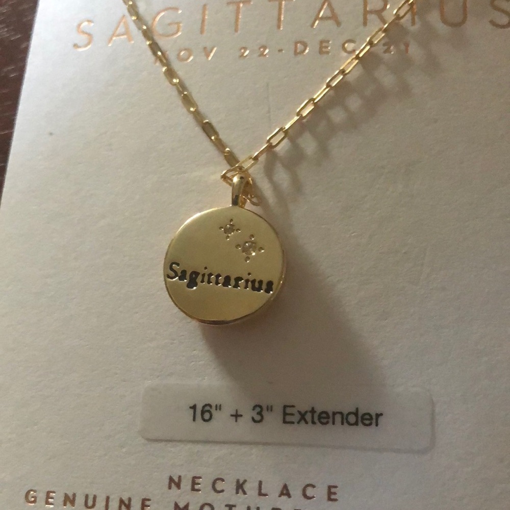 NWT LC Lauren Conrad Sagittarius Genuine Mother of Pearl and CZ Golden Necklace - Picture 5 of 6